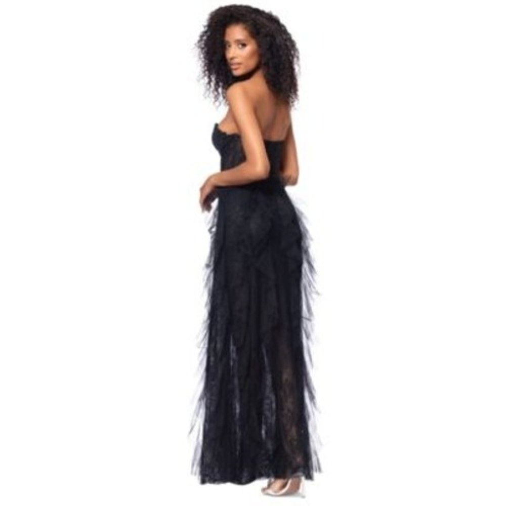 Betsy Adam Gown Women 12 Black Lace Tulle Sequin Tiered Ruffle Strapless Formal - Picture 6 of 13